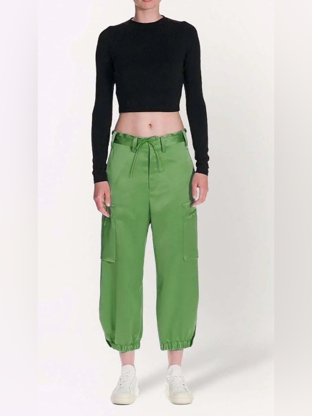 Y-3 Black Satin Cropped Cargo Pants size Small